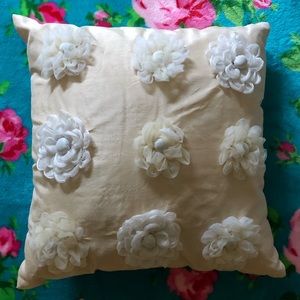 Designer Asnee Decorative Satin Crepe Square Throw Pillow with Organza Flowers